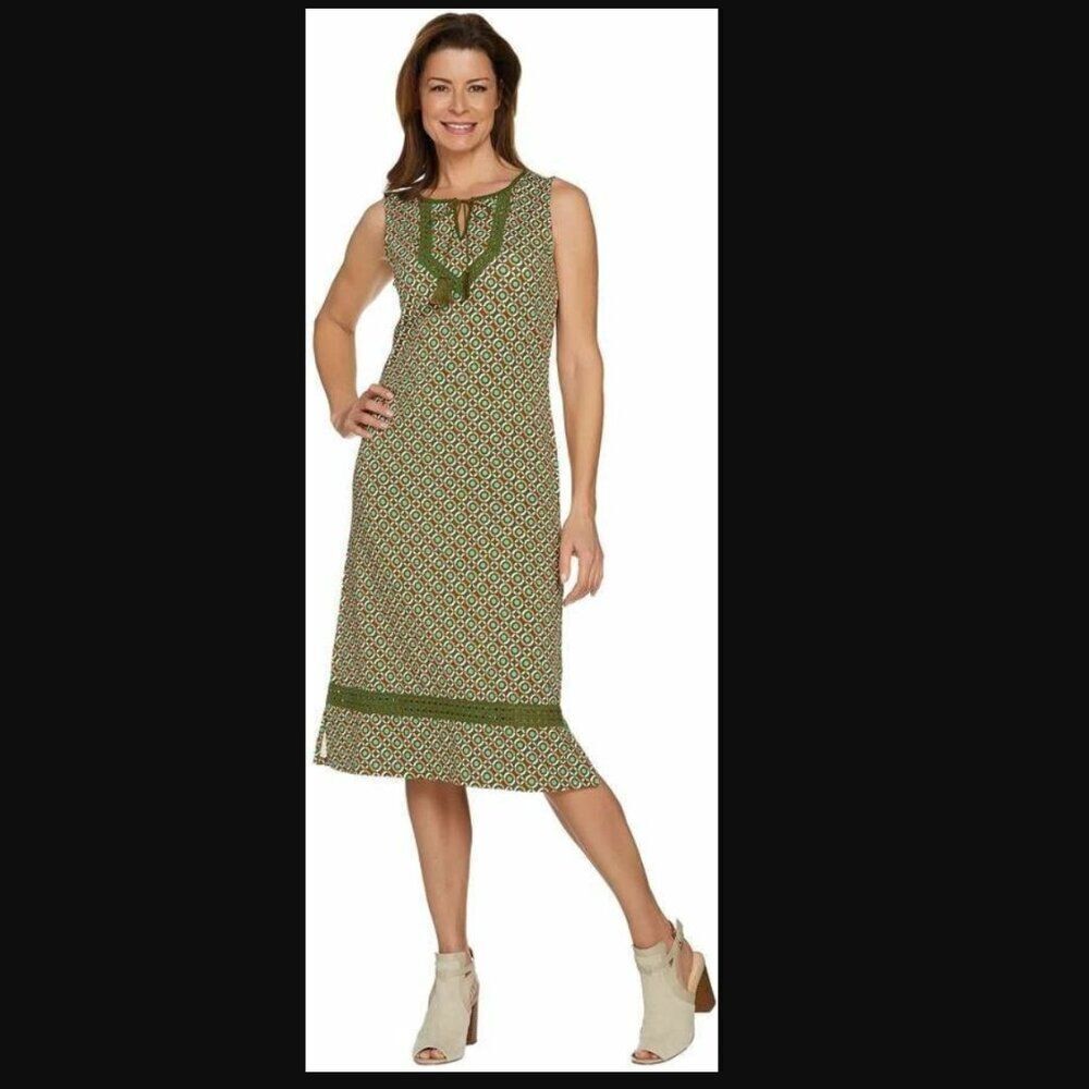 NWOT C. Wonder Regular Printed Knit Midi Dress in Olive | Size S